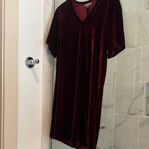 Lilla P Velvet Midi Dress in Deep Burgundy